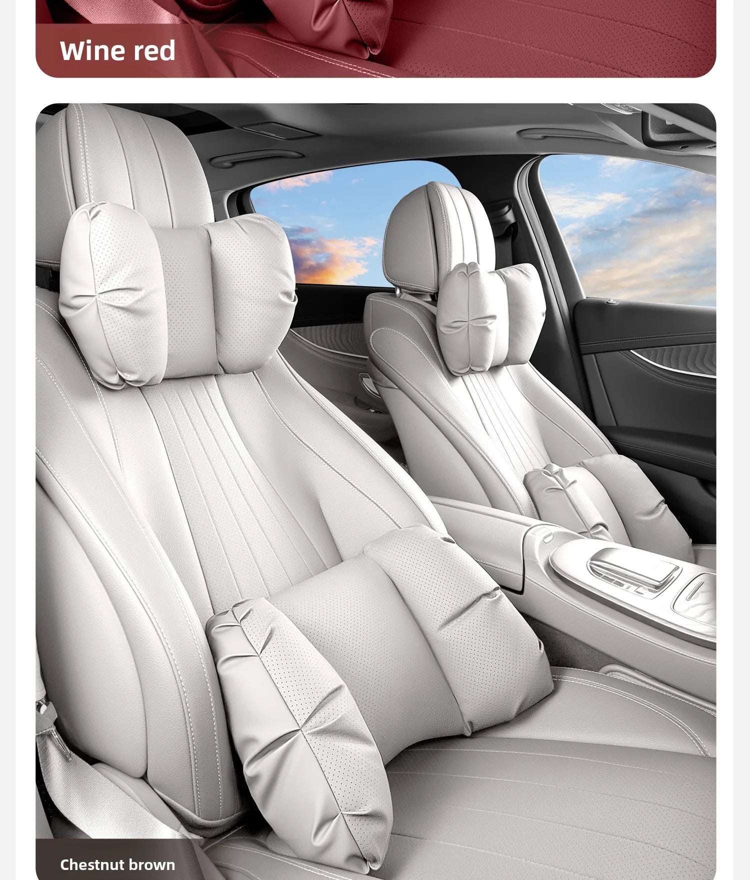 Universal Car Headrest & Lumbar Support Pillow – Breathable Perforated Leather Seat Cushion Set - Delicate Leather