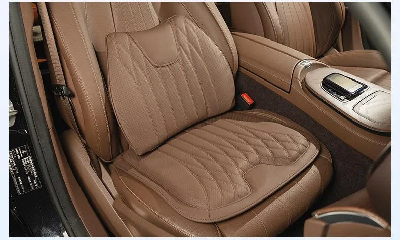 Delicate Leather Universal Car Seat Cushion with Lumbar Support – Ergonomic Leather Driver’s Seat Pad with Integrated Back Support - Delicate Leather