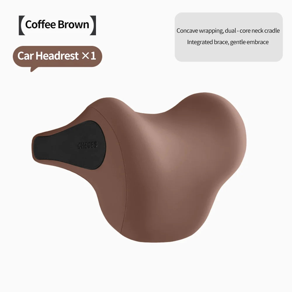 Memory Foam Car Headrest & Lumbar Support Set – Universal Neck and Back Cushion - Delicate Leather
