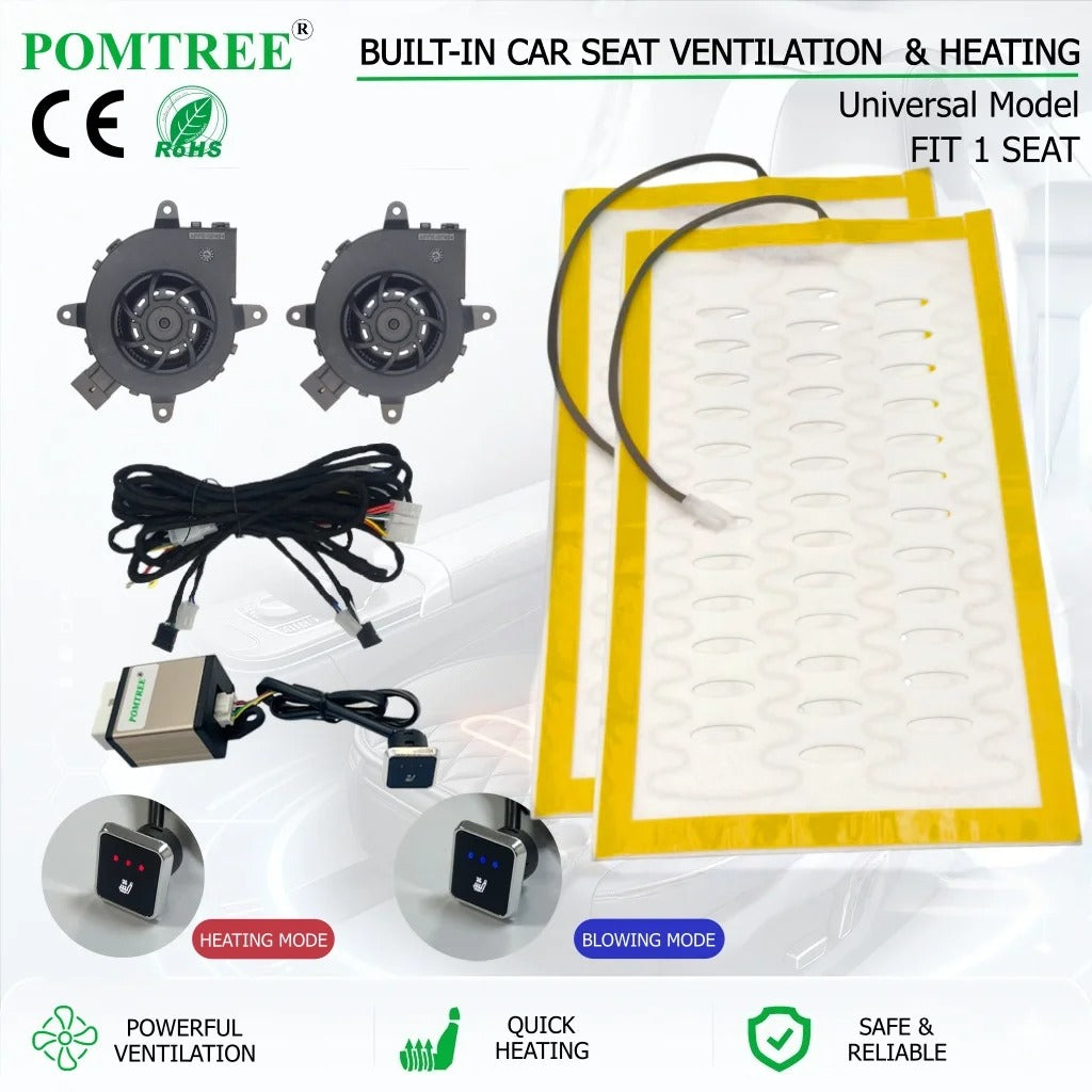 Universal Car Seat Heating & Cooling Ventilation Kit – Built-In Seat Heater Pad with 3-Level Switch for 1 Seat - Delicate Leather