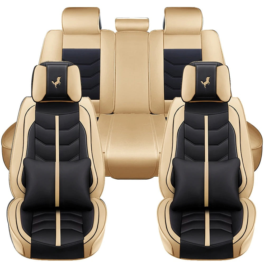 5-Seat Universal PU Leather Car Seat Covers – Full Set Front & Rear Cushions for Sedans, SUVs, Pickup Trucks