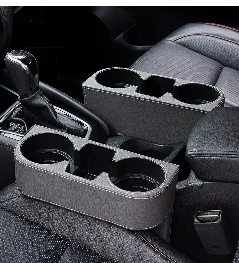 Leather Car Seat Gap Cup Holder Organizer – Side Pocket Storage Tray Universal Interior Accessory - Delicate Leather