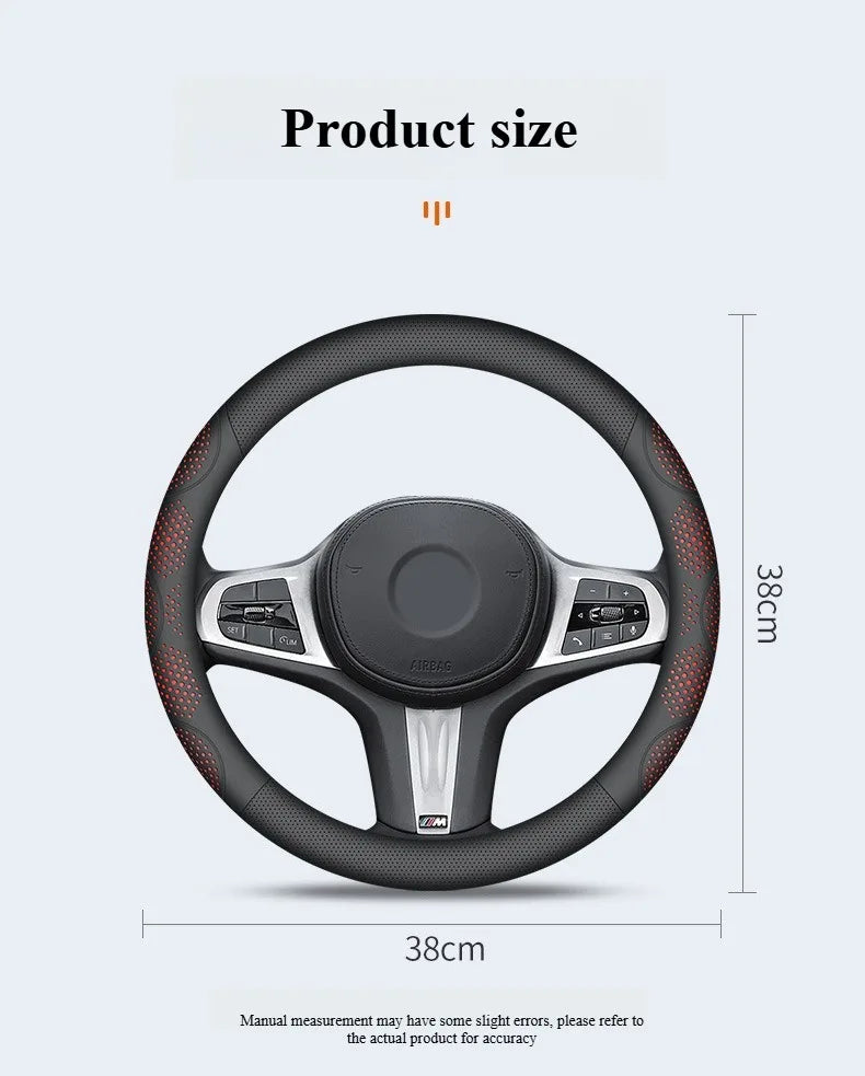 Car Steering Wheel Cover, Universal 38cm O/D Shape Leather Steering Wheel Cover – Car Interior Anti-Slip Accessory - Delicate Leather
