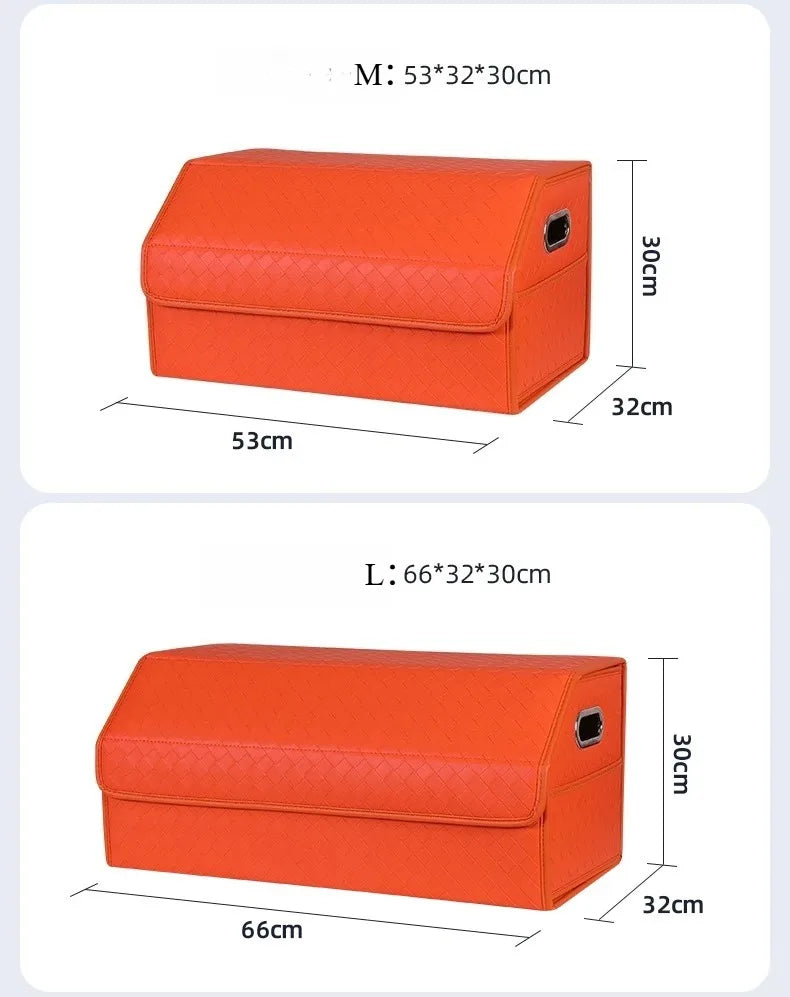 Multi-Functional Folding Trunk Organizer with Nappa Leather - Universal Fit, Waterproof, and Collapsible Design