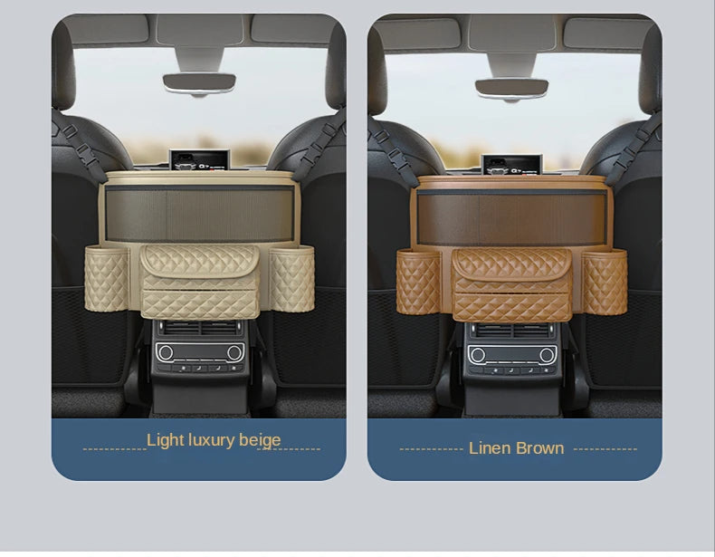 Leather Car Seat Middle Hanger Storage Bag Luxury Auto Handbag Holder Between Seats Tissue Water Cup Pockets Stowing Tidying - Delicate Leather