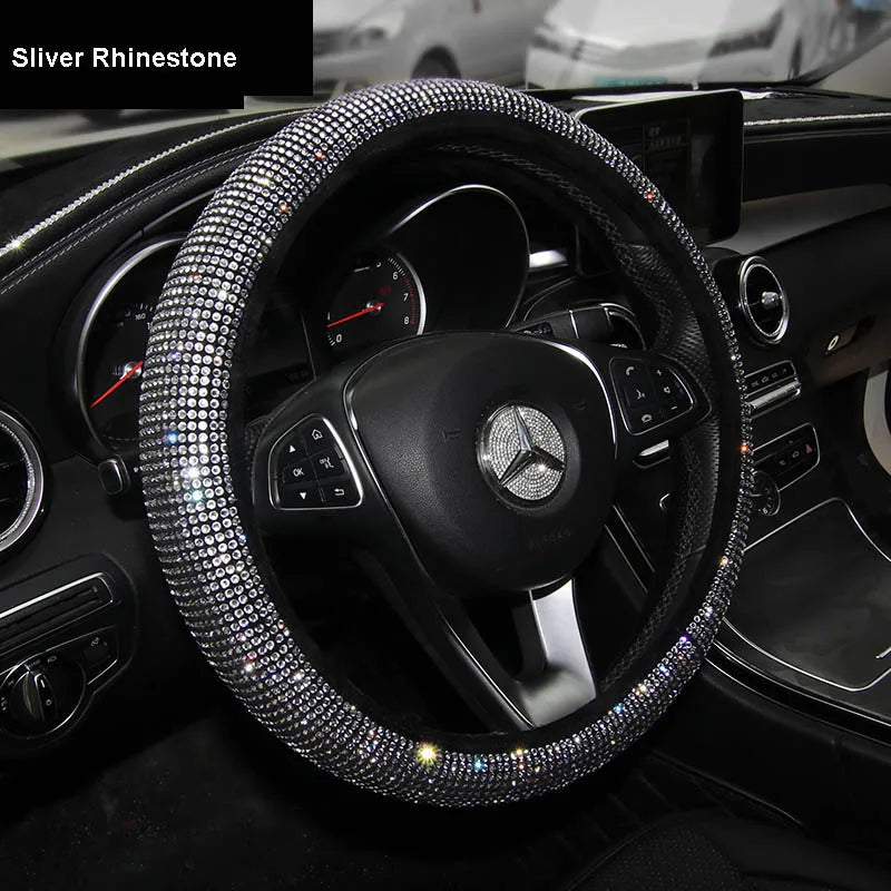 Crystal Rhinestone Steering Wheel Cover – Decorative Anti-Slip Universal Grip - Delicate Leather