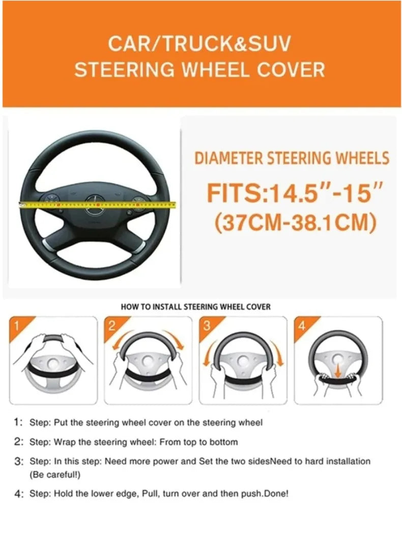 PU Leather Contrast Color Car Steering Wheel Cover Sweat Absorbent, Wear Resistant and Non-slip, Universal in All Seasons, Car Accessories 28