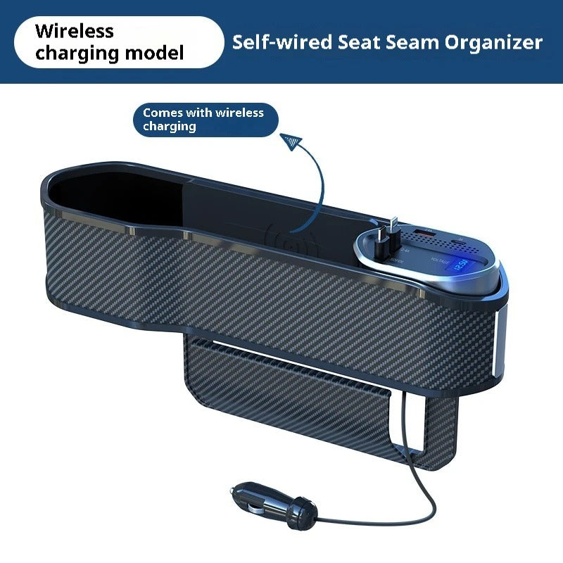 Front Seat Side Storage Case with Wireless Charger 10W Console Pocket USB Type-C Seat Gap Filler Organizer Car Interior Accessories - Delicate Leather