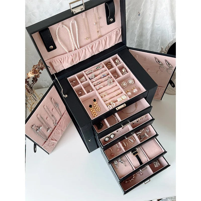 Leather 5-Layer Drawer Jewelry Storage Box - Large Capacity Organizer for Necklaces, Bracelets, Pendants - Delicate Leather