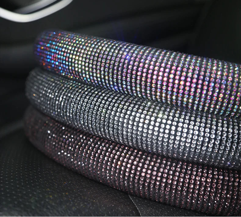 Crystal Rhinestone Steering Wheel Cover – Decorative Anti-Slip Universal Grip - Delicate Leather