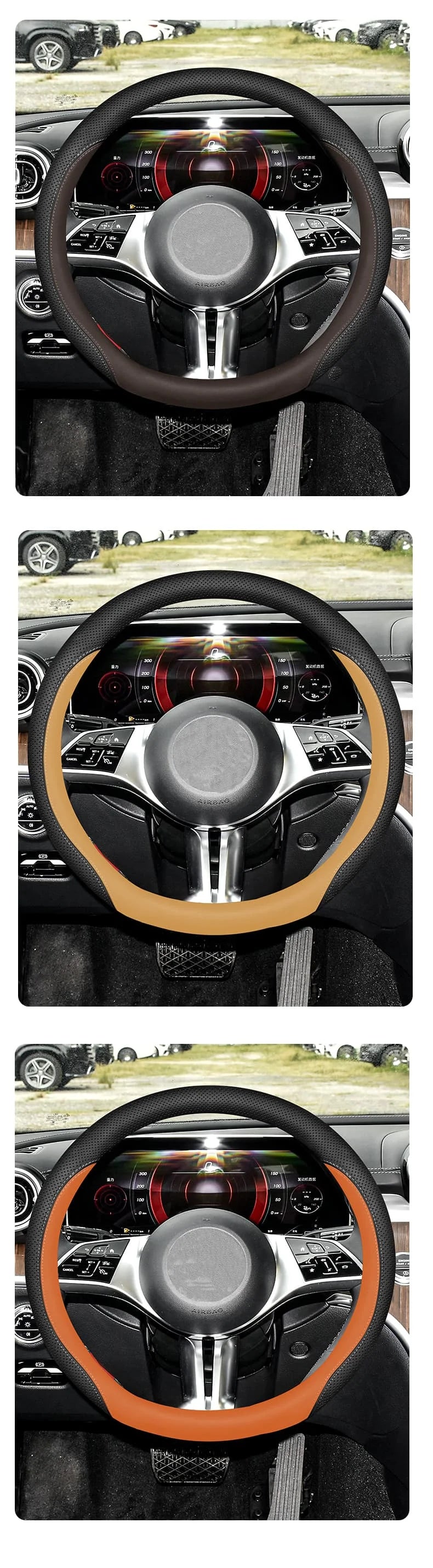 Universal Steering Wheel Cover – Anti-Slip 14.5–15 Inch Interior Protection Accessory - Delicate Leather