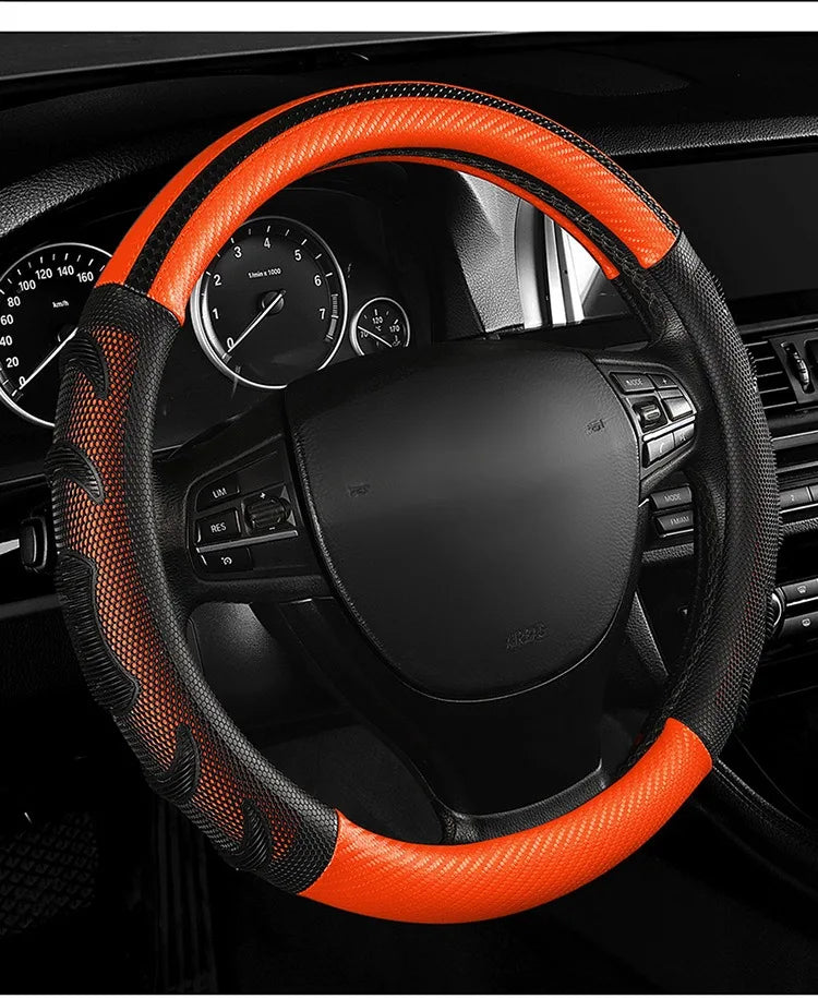 Carbon Fiber Steering Wheel Cover – Anti-Slip Universal 38cm Interior Accessory - Delicate Leather