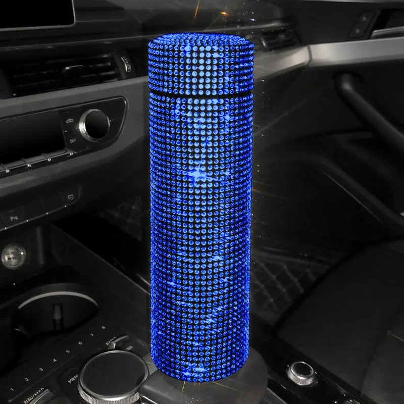 500ml Bling Rhinestone Thermos Bottle – Stainless Steel Vacuum Flask & Car Tumbler - Delicate Leather