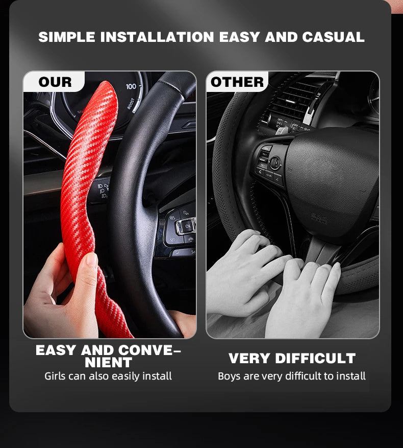 Universal Non-Slip Carbon Fiber Steering Wheel Cover – Anti-Skid Booster Grip for Cars (SP1) - Delicate Leather