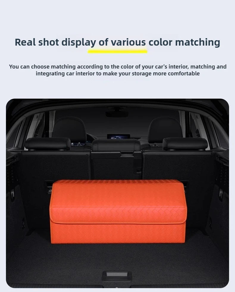 Multi-Functional Folding Trunk Organizer with Nappa Leather - Universal Fit, Waterproof, and Collapsible Design