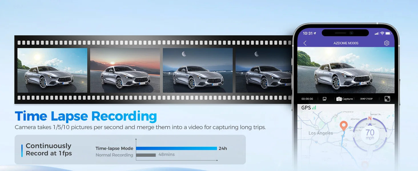 4K AZDOME M300S Dash Cam – Front and Rear, GPS, 5.8G WiFi, WDR Night Vision, with Voice Control and Free 64GB SD Card 29 - Delicate Leather