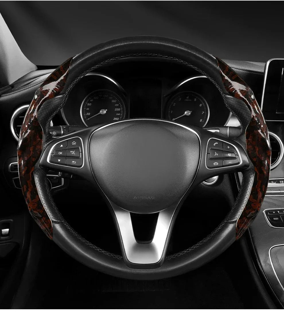 Luxury Glitter Forged Carbon Fiber Steering Wheel Cover – 3D Textured, Anti-Slip, Universal Fit & Easy Installation - Delicate Leather