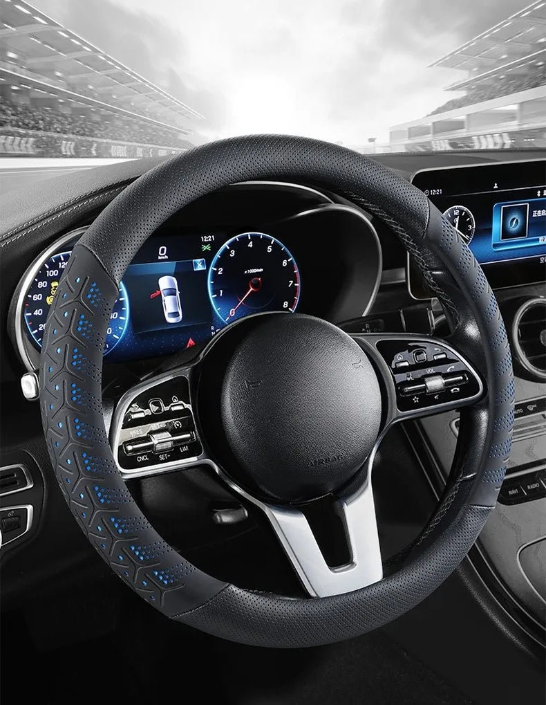 Luxury Leather Steering Wheel Cover – Non-Slip Universal 38cm Interior Accessory - Delicate Leather