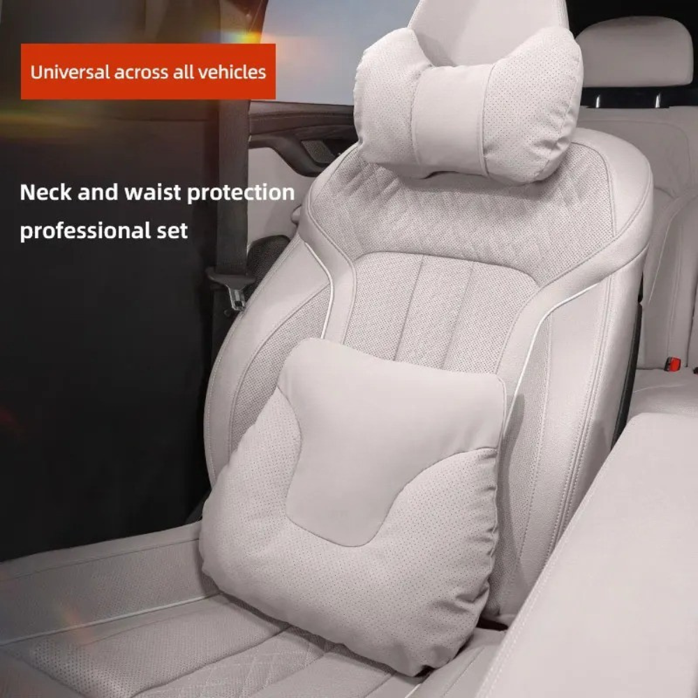 Car Seat Headrest and Lumbar Support Cushion for Car - Delicate Leather