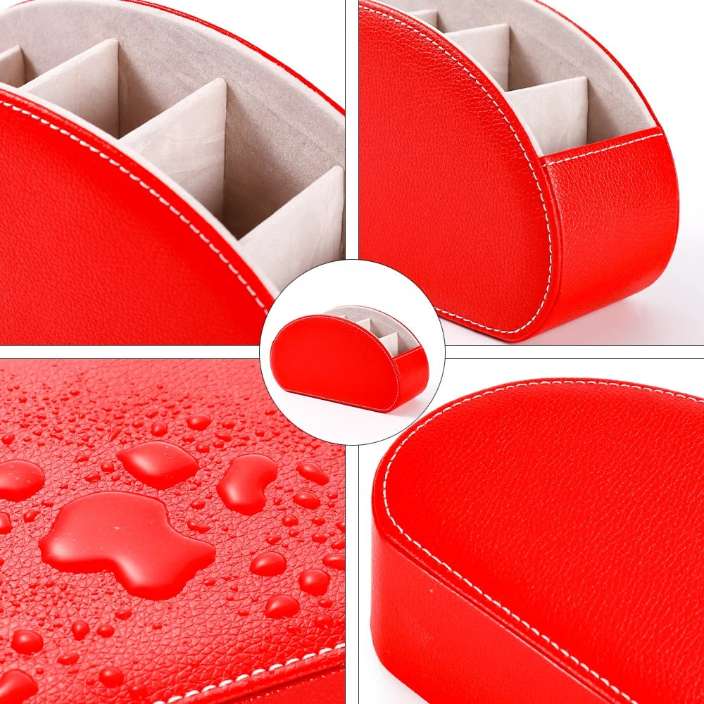 Desktop PU Leather Organizer Remote Control Phone and TV Holder Desk Storage Box Cosmetic Brush Storage Holder - Delicate Leather