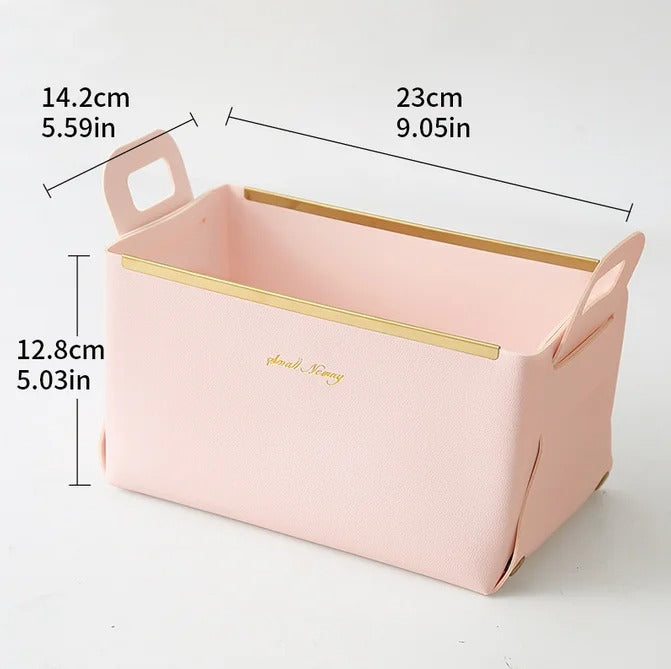 Desktop Finishing PU Leather Storage Box - Household Foldable Cosmetic Storage Basket with Handle, Sundry Key Coin Decorative Plate - Delicate Leather