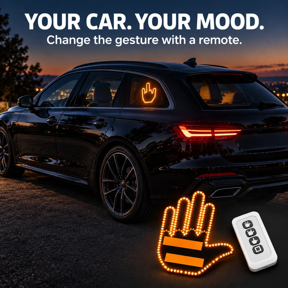 Universal Car LED Finger Gesture Light – Remote-Controlled Rear Window Display - Delicate Leather