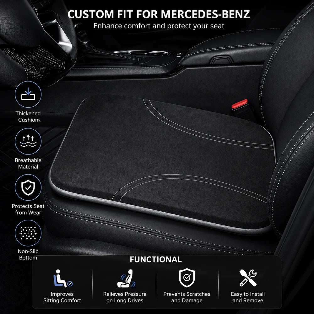 Mercedes-Benz Fit Memory Foam Car Seat Cushion, Custom Fit Seat Pad for Enhanced Driving Comfort, Height Boost Support, Ergonomic Cushion for Car Seats - Delicate Leather