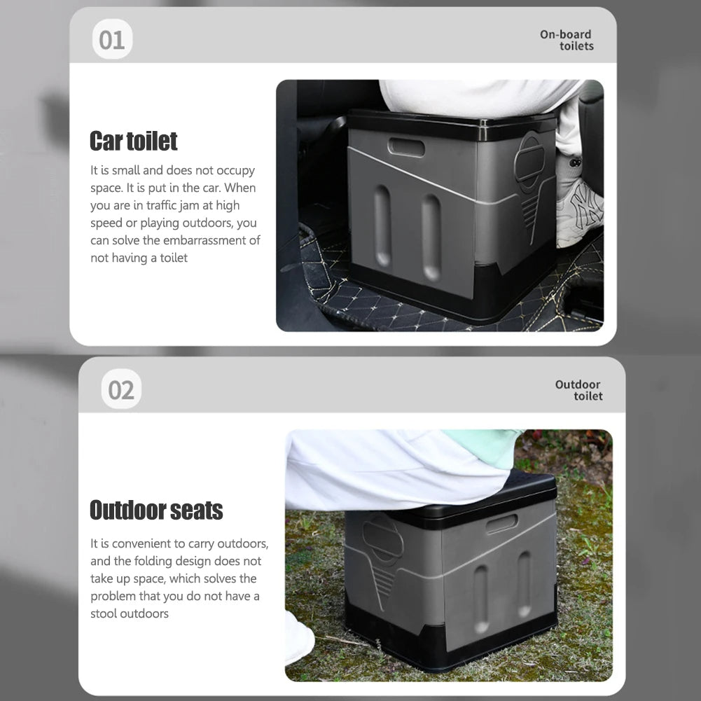 Travel Portable Car Emergency Toilet with cover Outdoor Folding Camping Toilet for Camping Hiking Boat Road Trips Beach - Delicate Leather