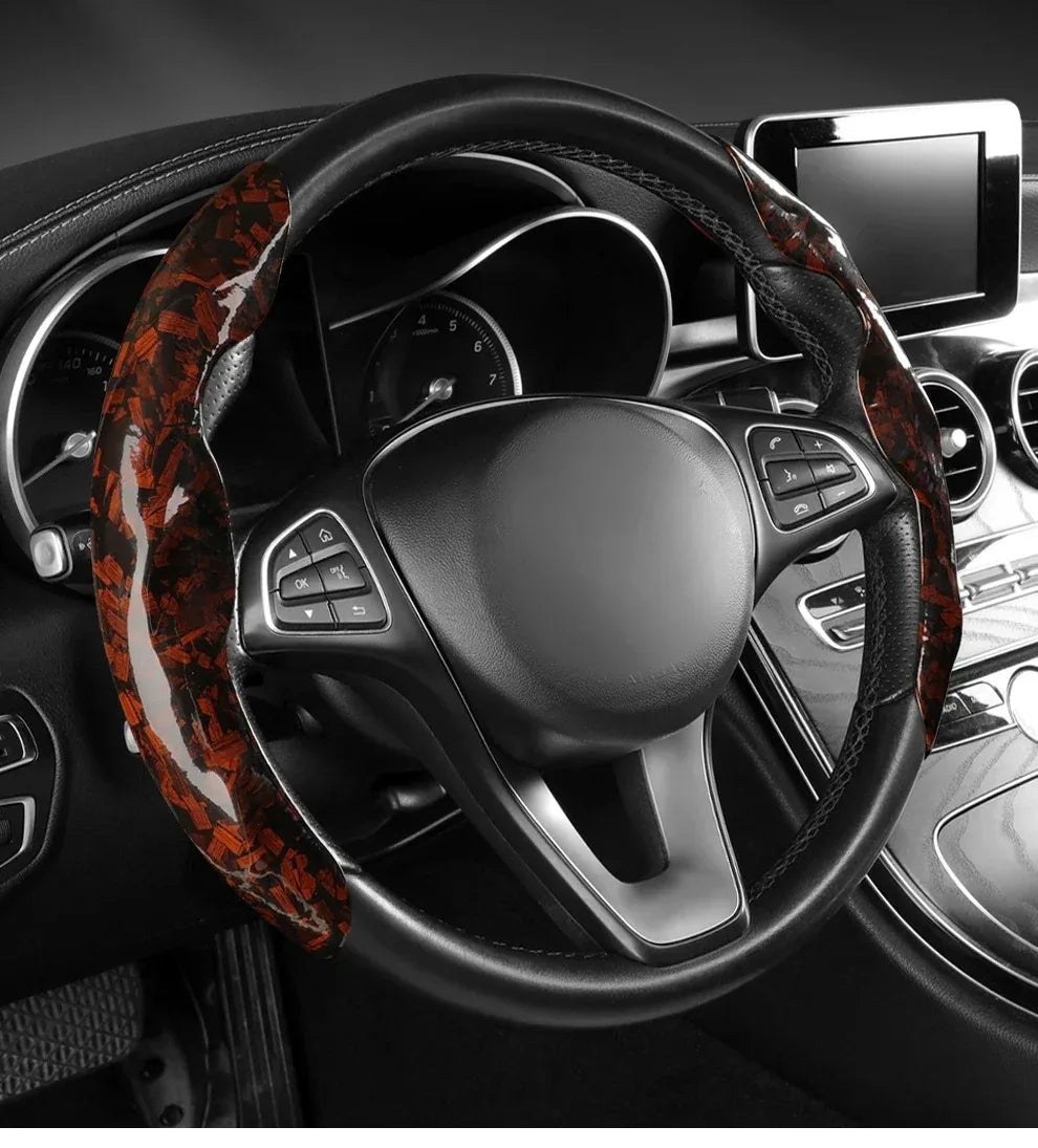 Luxury Glitter Forged Carbon Fiber Steering Wheel Cover – 3D Textured, Anti-Slip, Universal Fit & Easy Installation - Delicate Leather