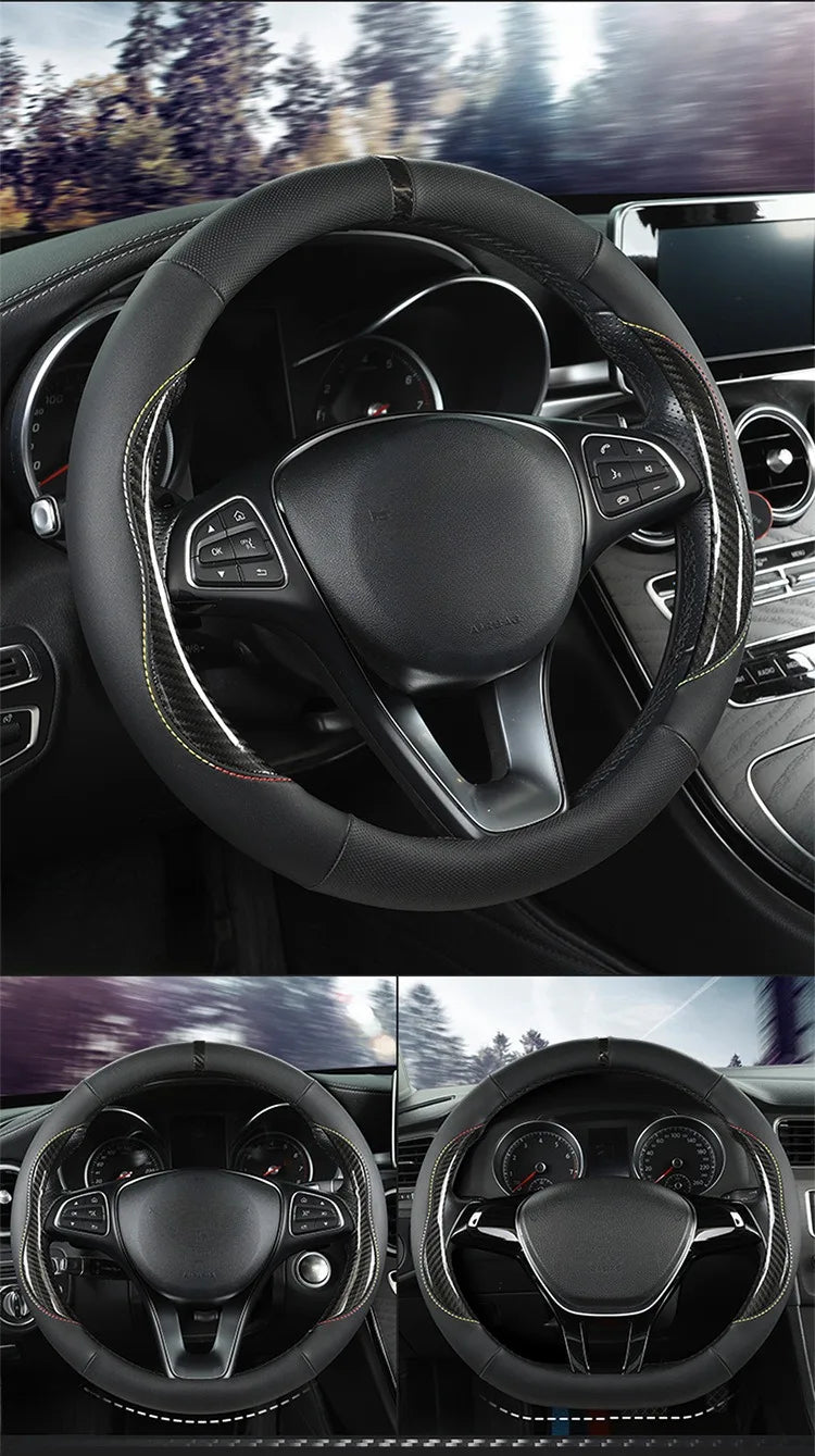 Microfiber Leather Steering Wheel Cover – Anti-Slip Universal O/D Shape Interior Accessory - Delicate Leather