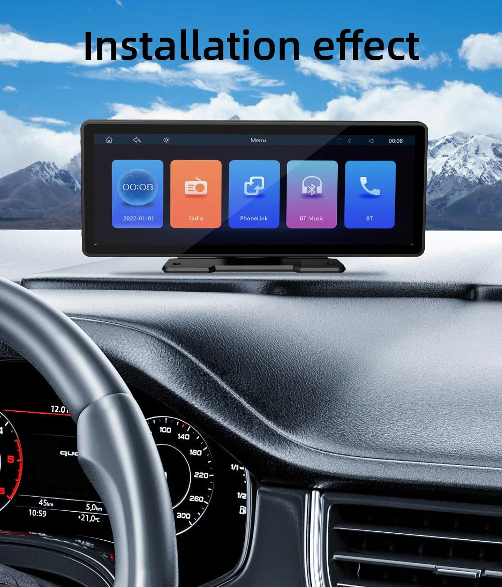 Portable 10.26 Inch Wireless CarPlay Screen – BQCC with HD Rear Reversing Camera, MP5, DVR, Android Auto Support 17 - Delicate Leather
