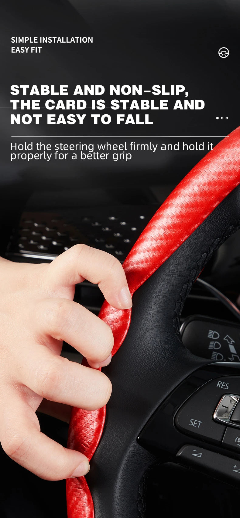 Universal Non-Slip Carbon Fiber Steering Wheel Cover – Anti-Skid Booster Grip for Cars (SP1) - Delicate Leather