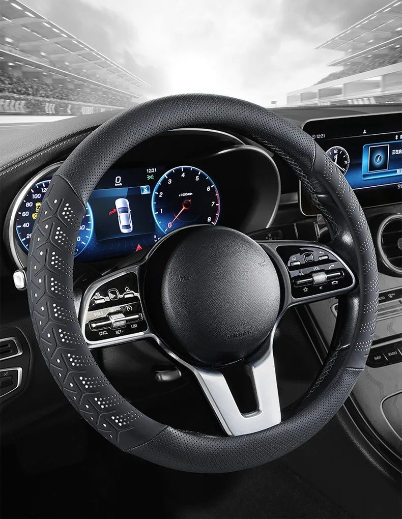Luxury Leather Steering Wheel Cover – Non-Slip Universal 38cm Interior Accessory - Delicate Leather