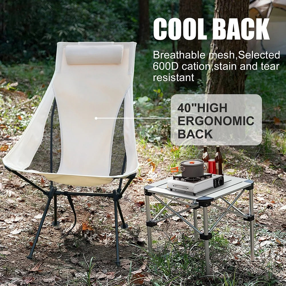 Portable Folding Camping Chair with Headrest - Lightweight Tourist Chair, Aluminum Alloy Fishing Chair, Outdoor Furniture - Delicate Leather