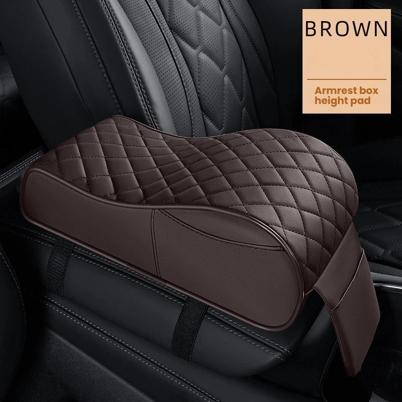 Curved PU Leather Armrest Cushion – Car Center Console Pad with Storage Pocket - Delicate Leather