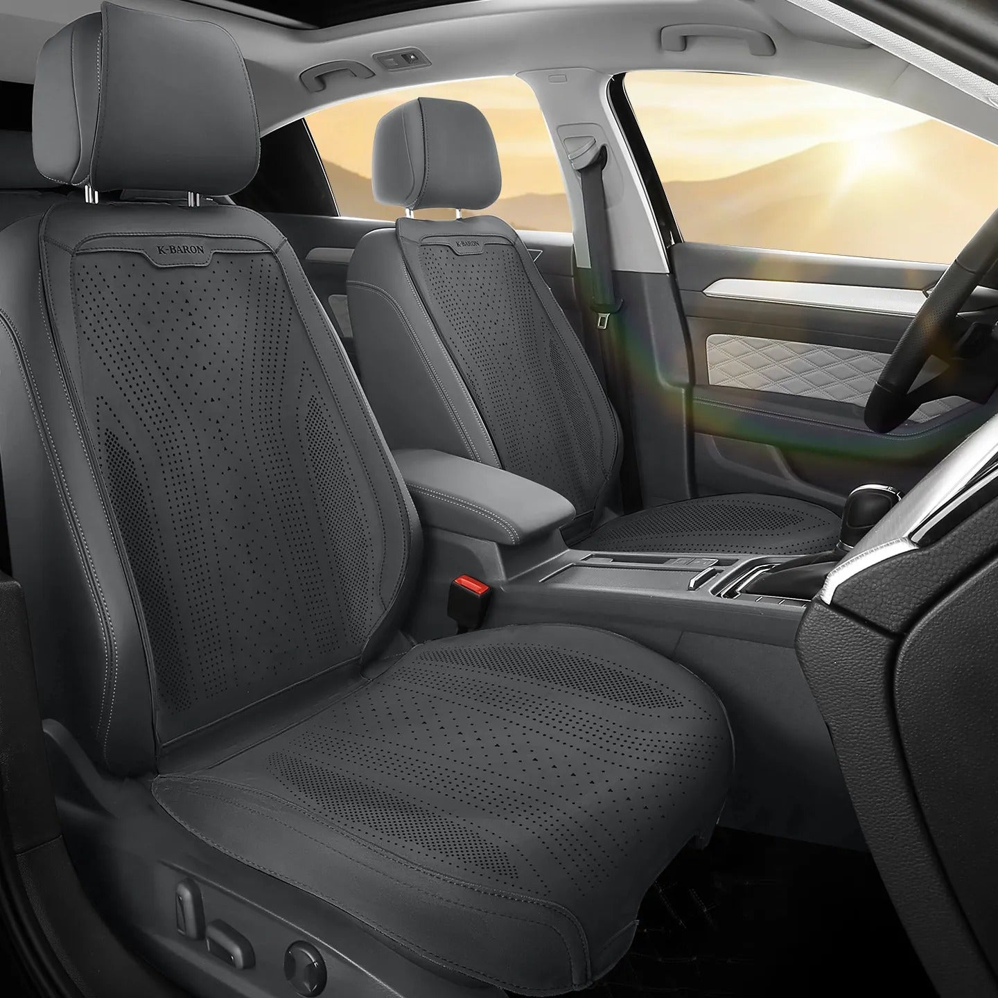 Universal Perforated Suede Car Seat Covers Full Set – Breathable Artificial Leather Seat Covers for Cars & SUVs, Four Seasons - Delicate Leather