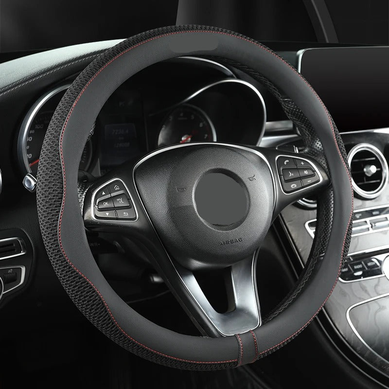 PU Leather Ice Net Steering Wheel Cover – Ventilated, Anti-Slip & Comfortable Grip - Delicate Leather