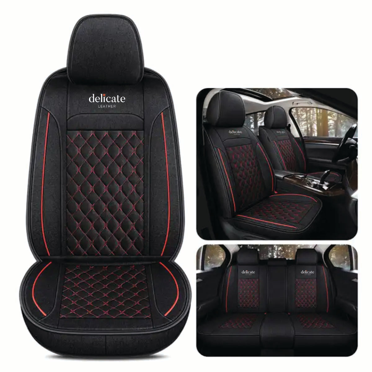 Delicate Leather Deluxe Universal Car Seat Cover Collection: Full Set of Premium Luxury Vehicle Seat Protectors - Delicate Leather
