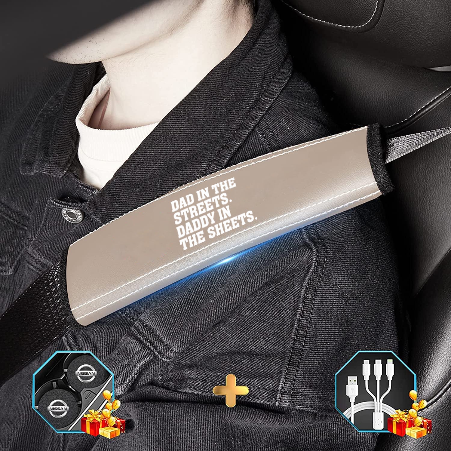 Dad In The Streets. Daddy In The Sheets Car Seat Belt Covers (2PCS), Custom For Your Cars, Microfiber Leather Seat Belt Shoulder Pads for More Comfortable Driving, Father's Day Gift, Car Accessories - Delicate Leather