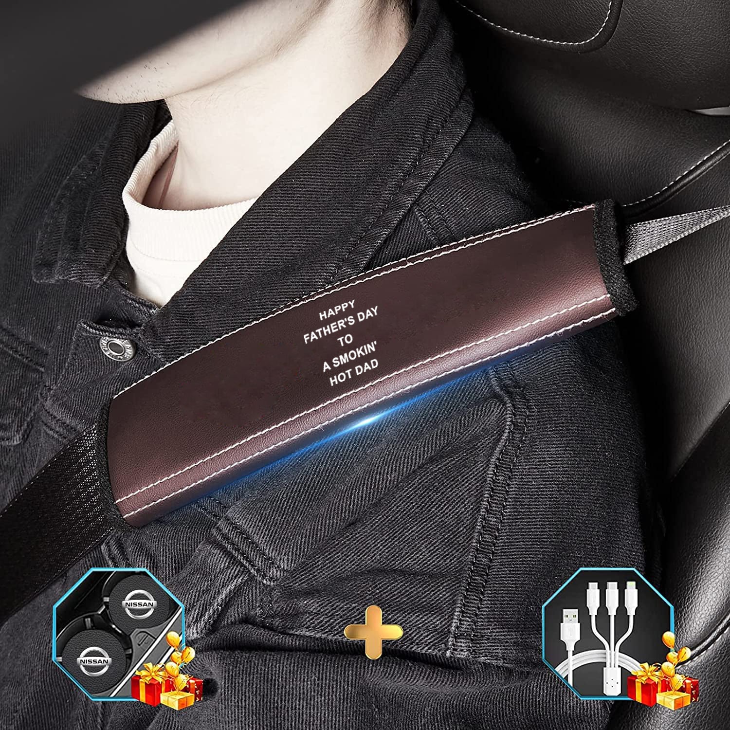 Happy Father's Day to a Smokin' Hot Dad Car Seat Belt Covers (2PCS), Custom For Your Cars, Microfiber Leather Seat Belt Shoulder Pads for More Comfortable Driving, Father's Day Gift, Car Accessories
