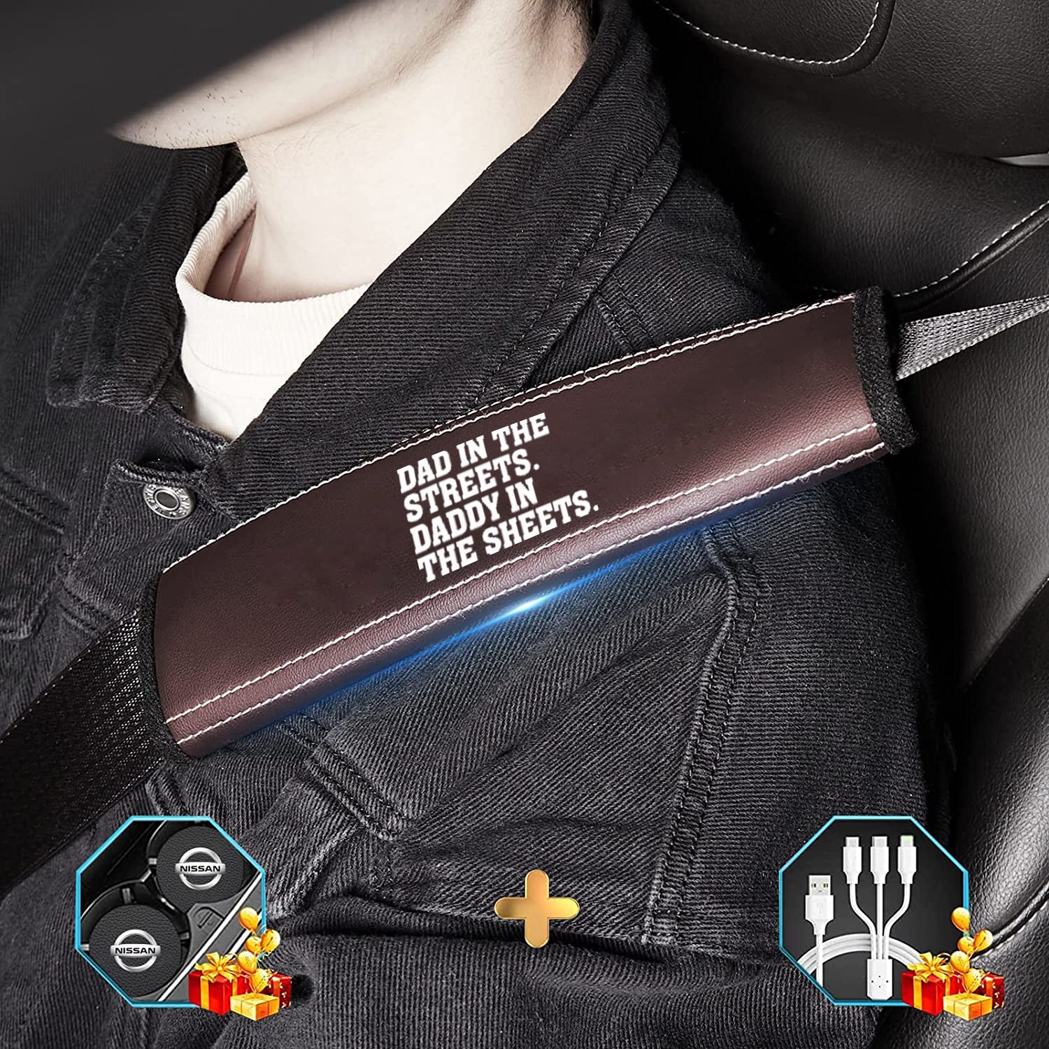 Dad In The Streets. Daddy In The Sheets Car Seat Belt Covers (2PCS), Custom For Your Cars, Microfiber Leather Seat Belt Shoulder Pads for More Comfortable Driving, Father's Day Gift, Car Accessories - Delicate Leather