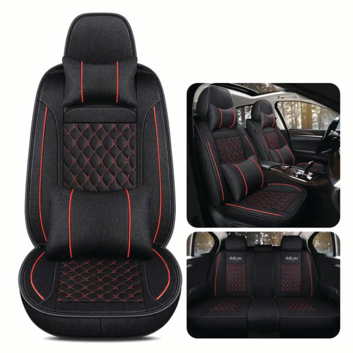 Delicate Leather Deluxe Universal Car Seat Cover Collection: Full Set of Premium Luxury Vehicle Seat Protectors - Delicate Leather