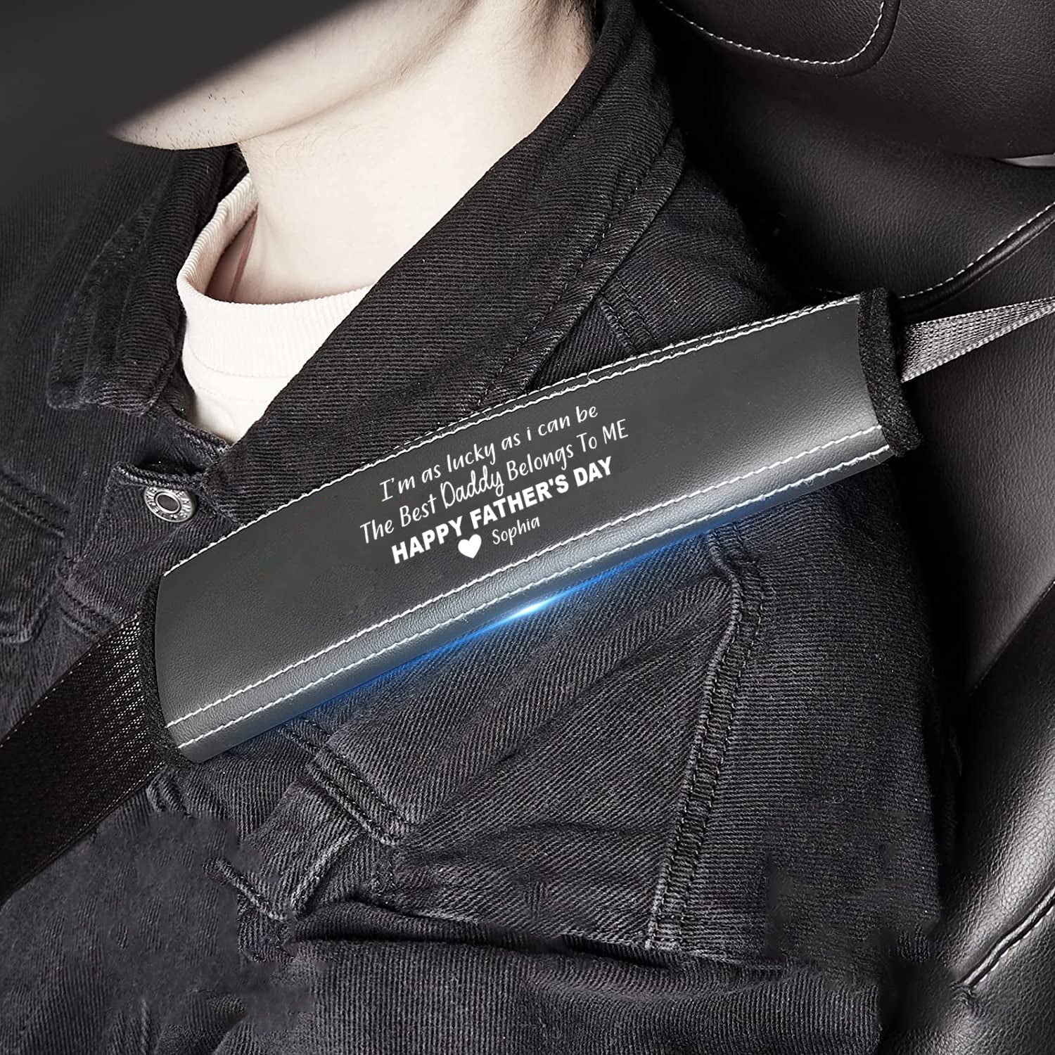 Personalized Car Seat Belt Covers (2PCS), Custom For Your Cars, Happy Father's Day, Microfiber Leather Seat Belt Shoulder Pads for More Comfortable Driving, Car Accessories, Gift for Daddy - Delicate Leather