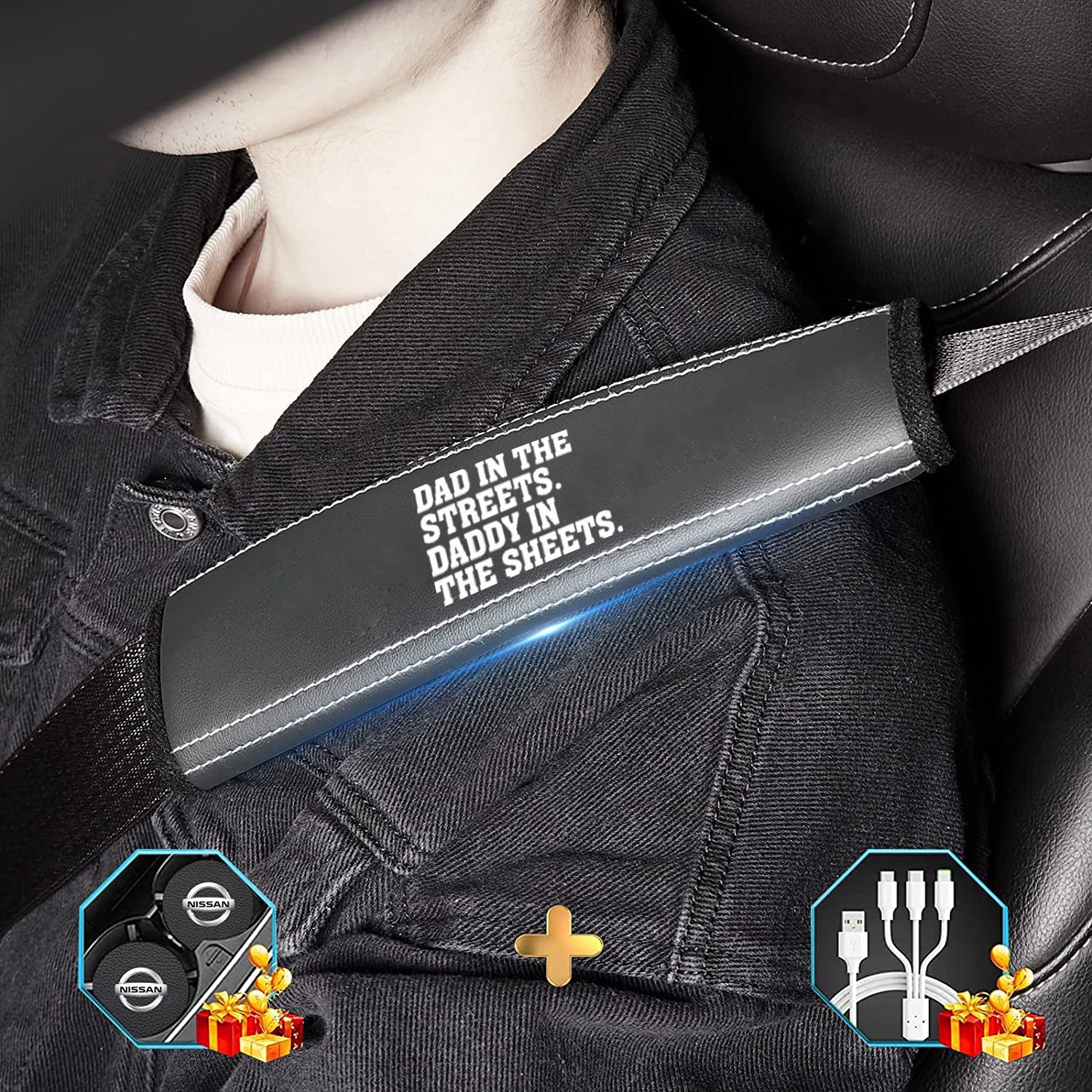 Dad In The Streets. Daddy In The Sheets Car Seat Belt Covers (2PCS), Custom For Your Cars, Microfiber Leather Seat Belt Shoulder Pads for More Comfortable Driving, Father's Day Gift, Car Accessories - Delicate Leather