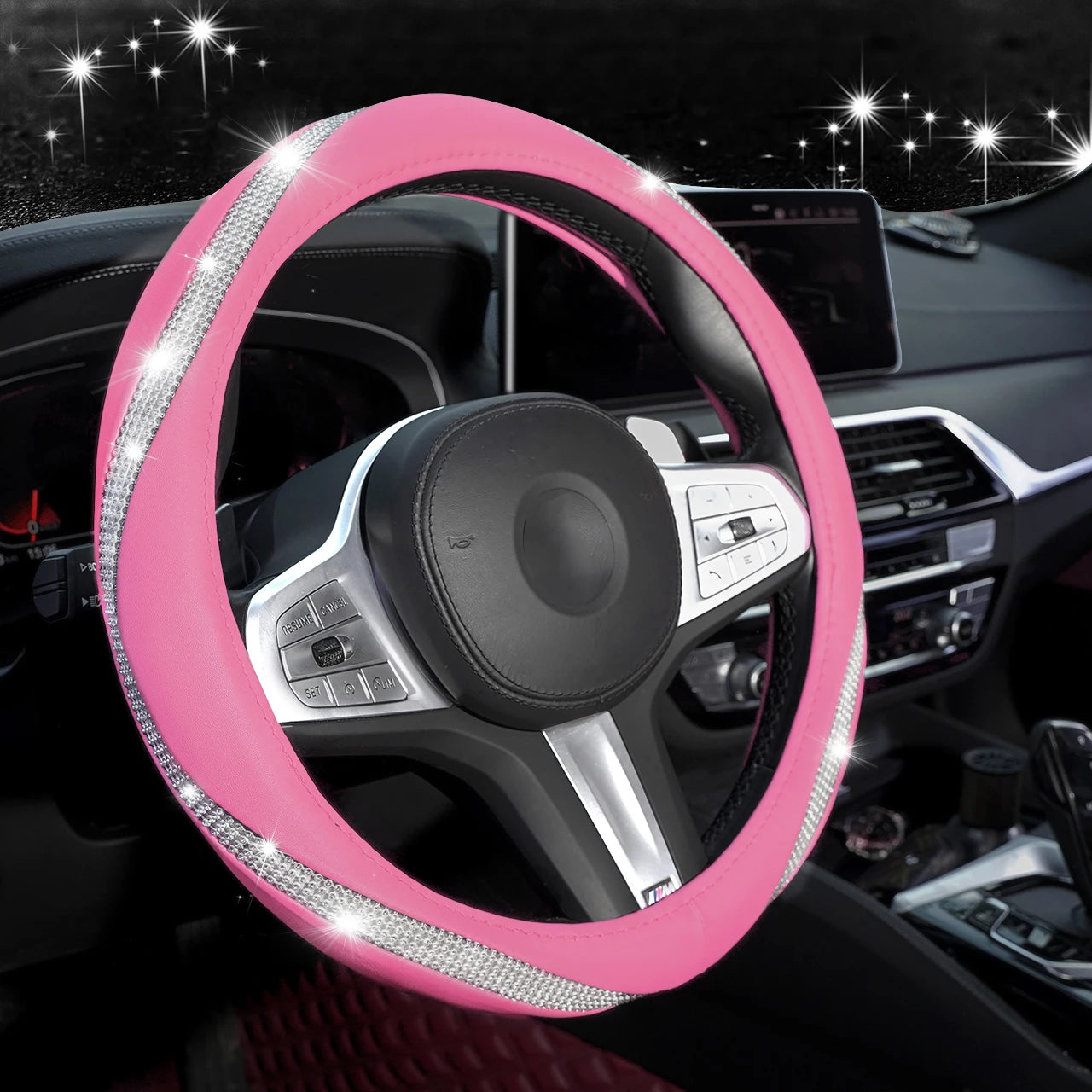 Rhinestone & PU Leather Steering Wheel Cover – Decorative Anti-Slip Grip - Delicate Leather