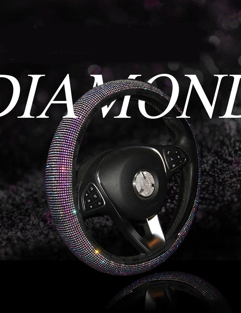 Crystal Rhinestone Steering Wheel Cover – Decorative Anti-Slip Universal Grip - Delicate Leather