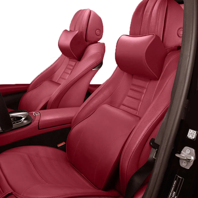 Nappa Leather Car Neck Pillow – Memory Foam Headrest Cushion, Lumbar Support for Travel & Driving Comfort - Delicate Leather