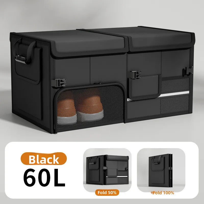 60L Foldable Car Trunk Organizer – Waterproof Large Capacity Storage Box for Travel & Outdoor Use - Delicate Leather
