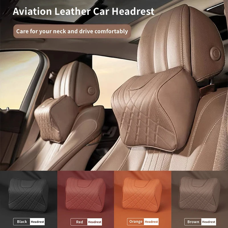 Car Leather Headrest Universal Car Seat Neck Pillow Rest Support Cushion Memory Foam Head Support Rest Protector Car Accessories - Delicate Leather
