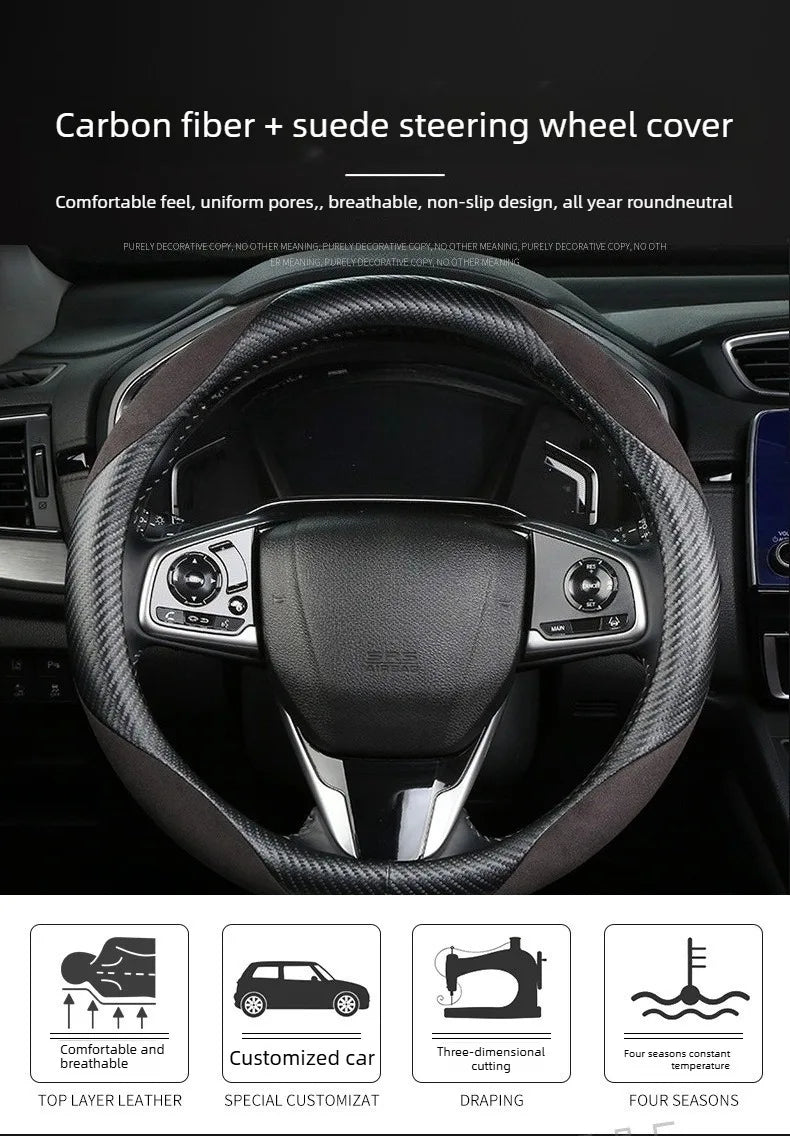 Carbon Fiber Style Steering Wheel Cover – Anti-Slip Universal Grip - Delicate Leather